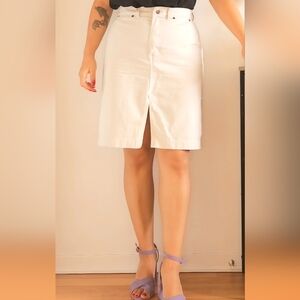 R.G. Browns White Denim Midi Skirt – Front-Pocket High-Waist Jean Skirt, Size 29